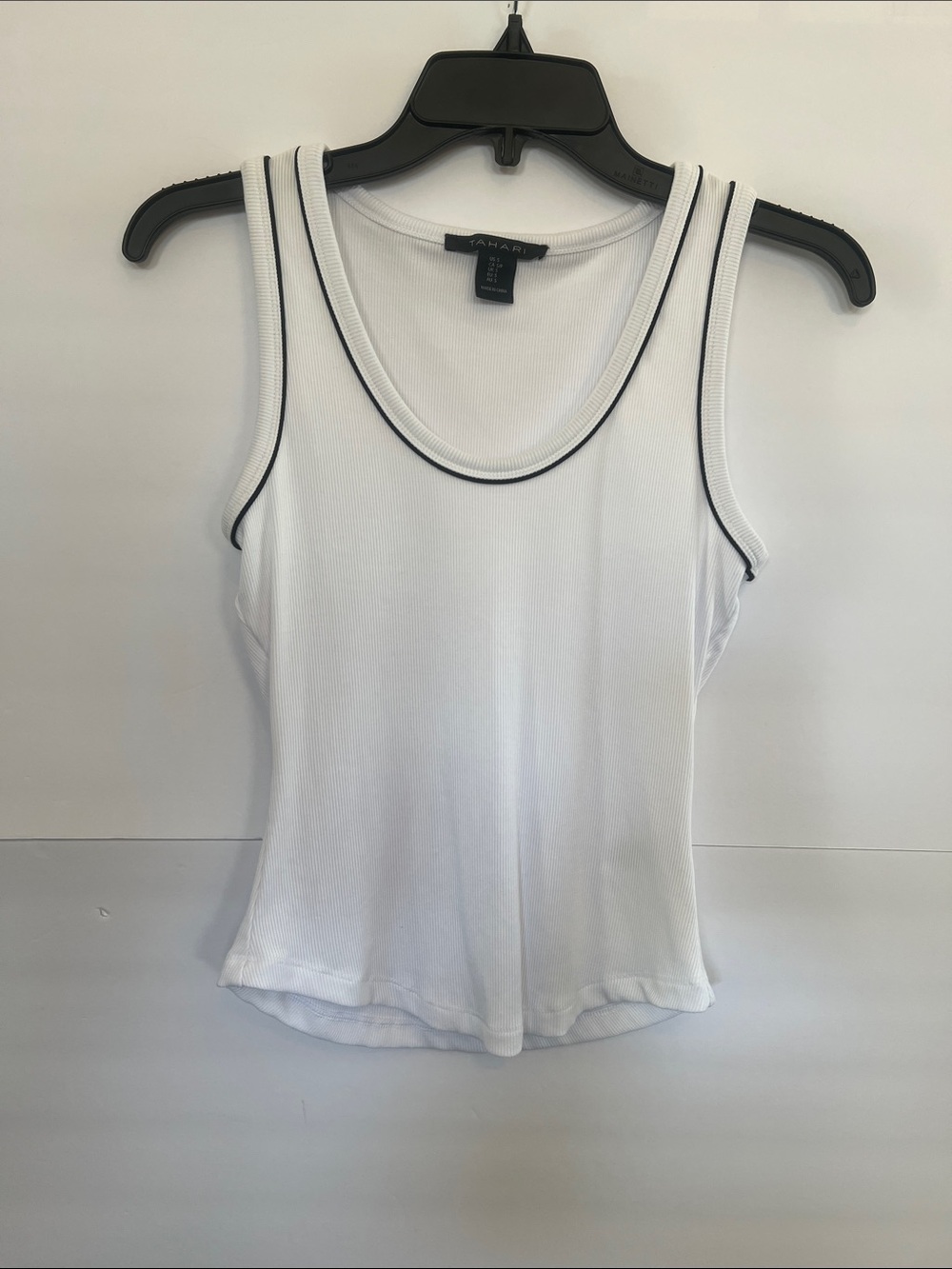 Tahari White Ribbed Tank with Black Trim, Women's size S, NWOT